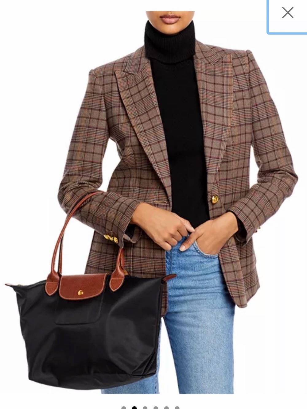 Longchamp Le Pliage Orignal Medium Nylon Tote (Black with cognac leather detail) - Picture 6 of 6